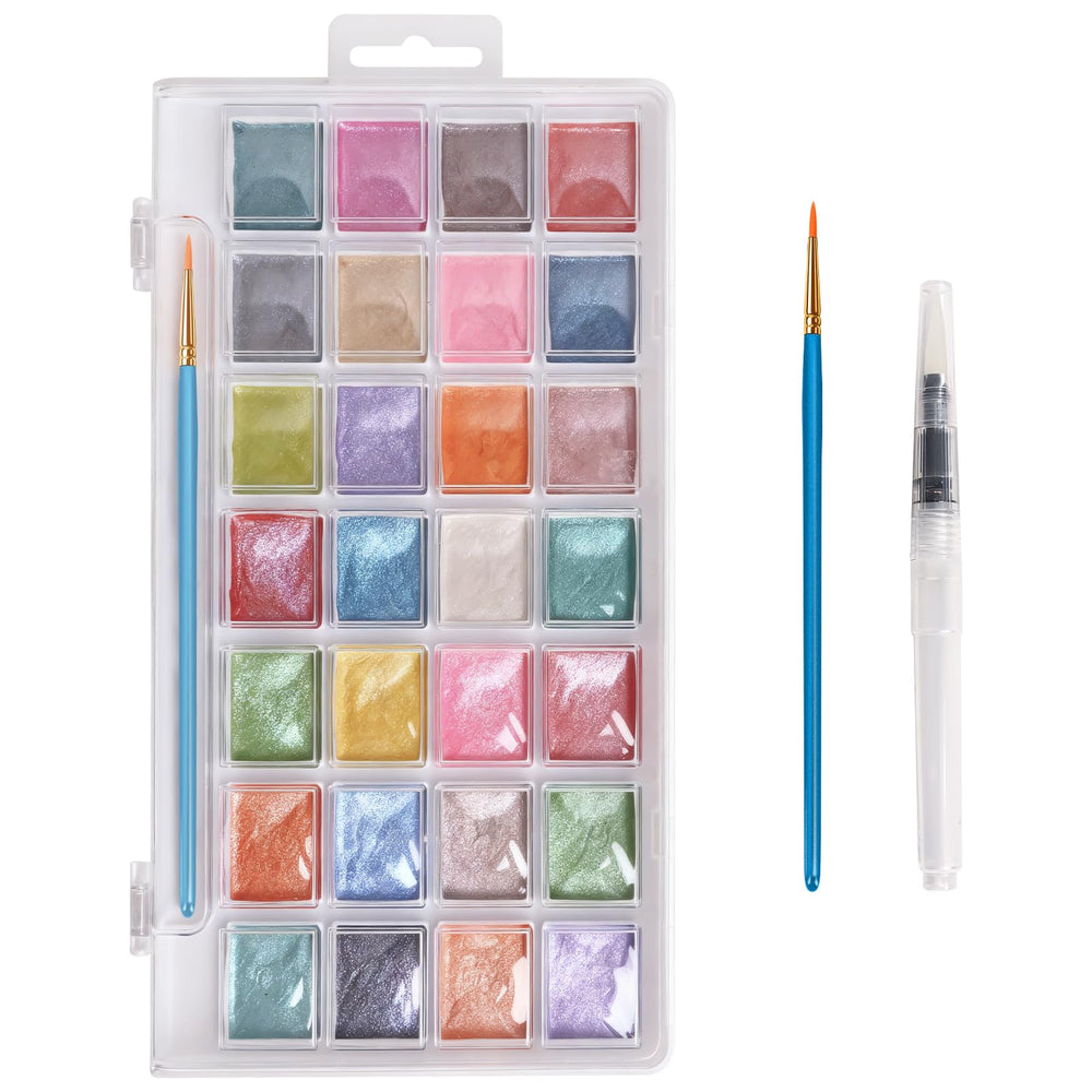 Blablaovy watercolor 28 metallic colors palette shows vibrant hues for rich washes.