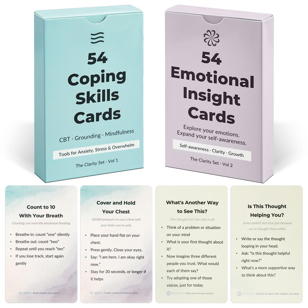 Blavvennt 108 Mindfulness Cards on desk illustrating quick coping skills for daily stress.