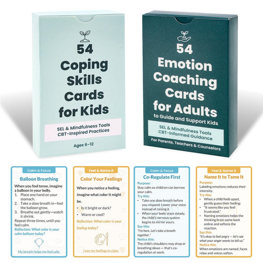 Blavvennt Coping Skills Cards for Kids calm prompts for independent practice at home or school.