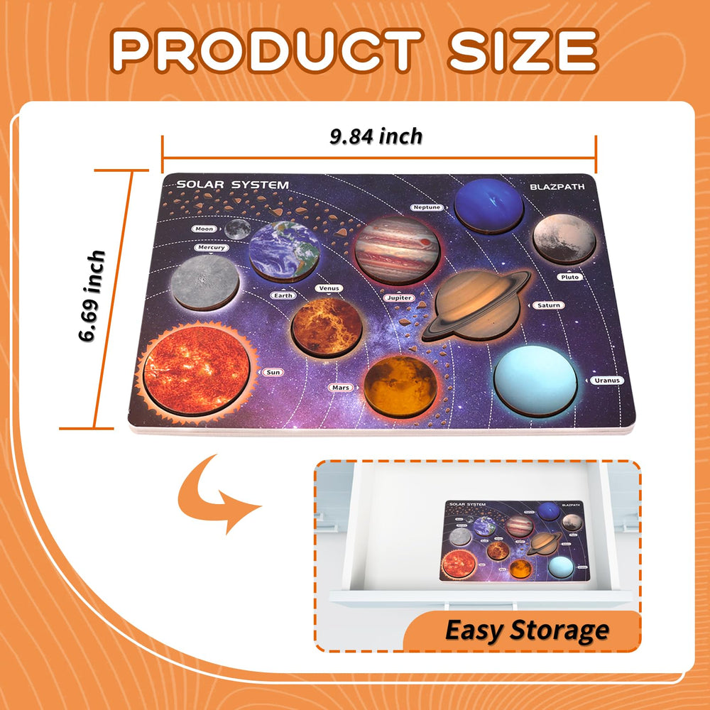 BLAZPATH solar system wooden puzzle kid-friendly size aids grasp and coordination