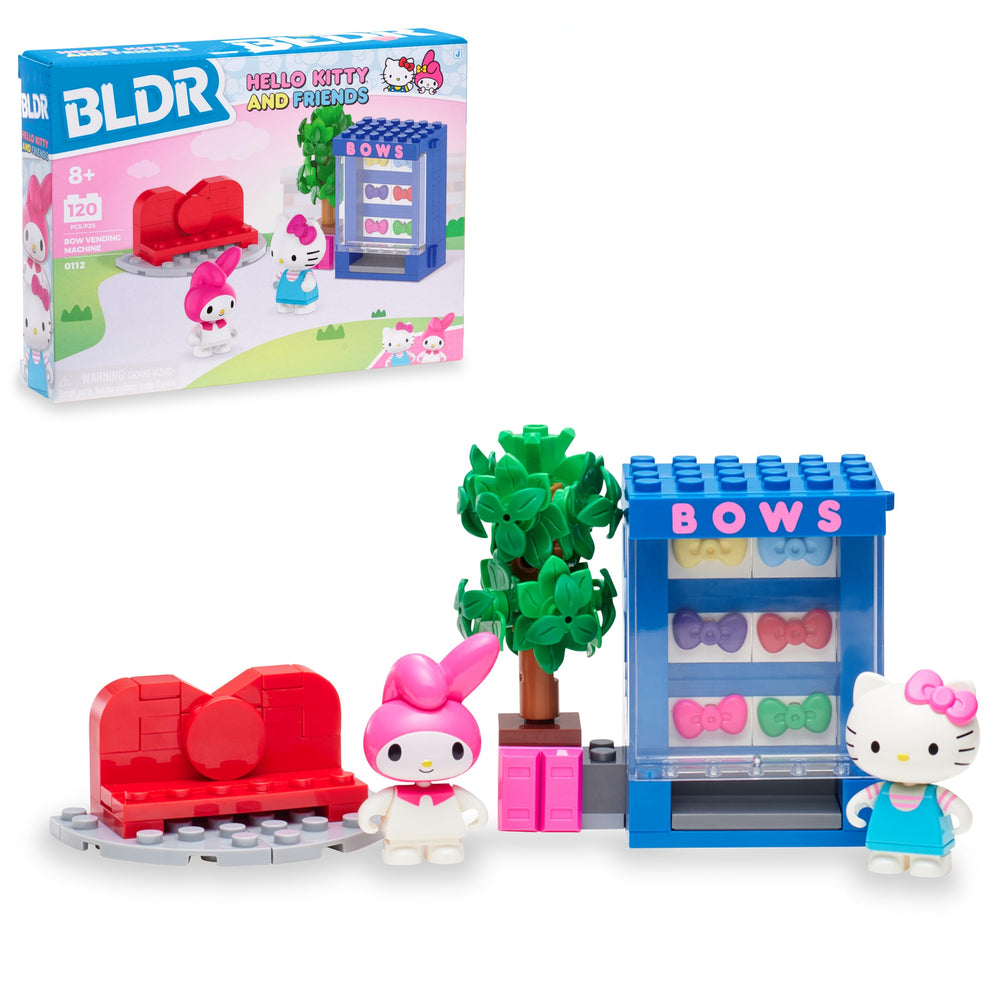 BLDR Hello Kitty Bow Vending Machine shows six color bows for imaginative play.