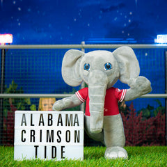 Bleacher Creatures Al The Elephant plush with Alabama logos, perfect for display.