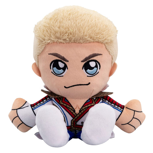 Bleacher Creatures Cody Rhodes 8-inch Kuricha plush sitting for fan display.