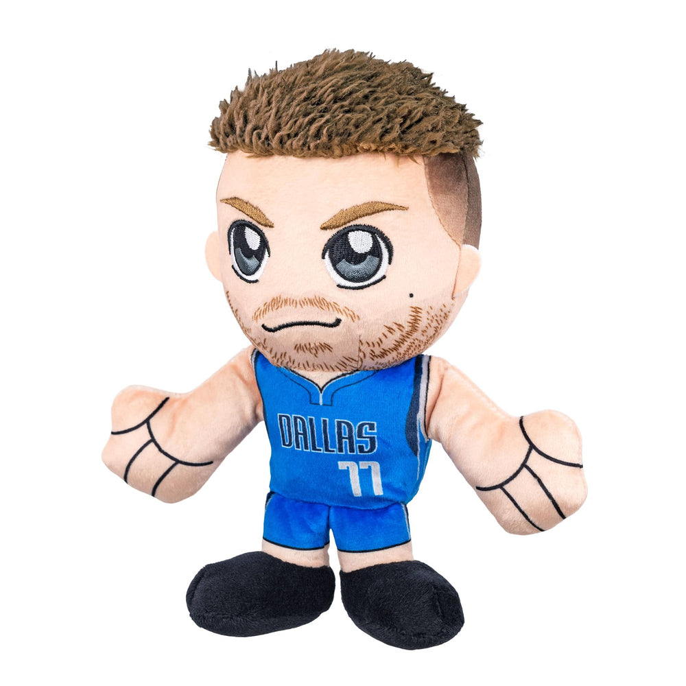 Bleacher Creatures Dallas Mavericks Luka Doncic 8-inch plush, bean bag bottom for stable display.