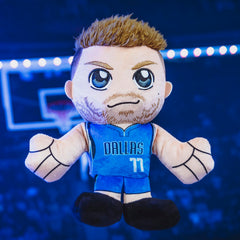 Bleacher Creatures Luka Doncic 8-inch plush side view, bean bag bottom keeps upright.