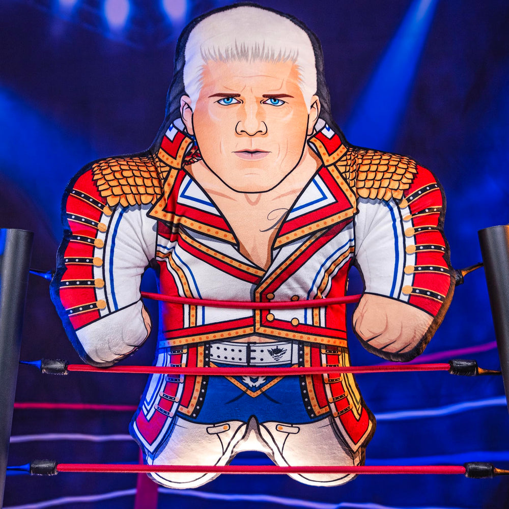 Bleacher Creatures Cody Rhodes plush material close-up, textured fabric for collectors