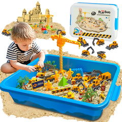 BlingCnsy construction sensory bin with lid for organized indoor play.