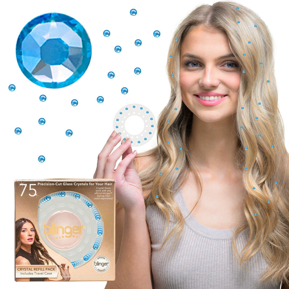 blinger shimmer crystal refill with light sapphire crystals for hair sparkle