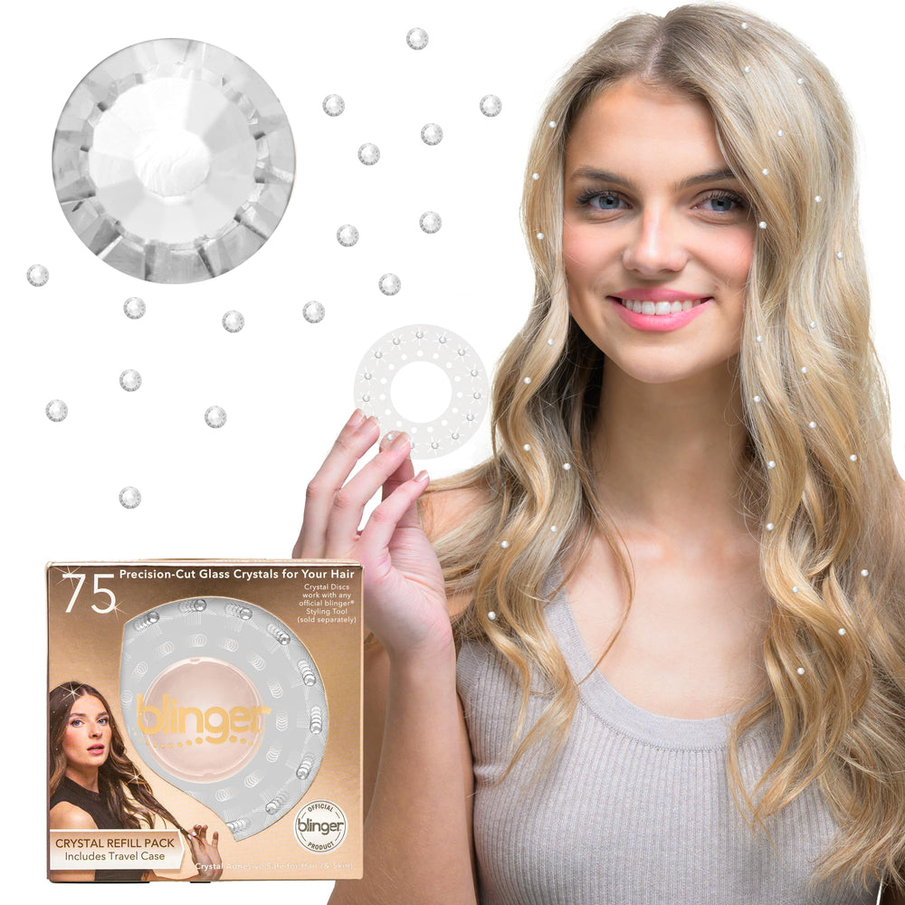 Blinger Shimmer Crystal Refills with 75 crystals deliver light rose sparkle for daily glam.