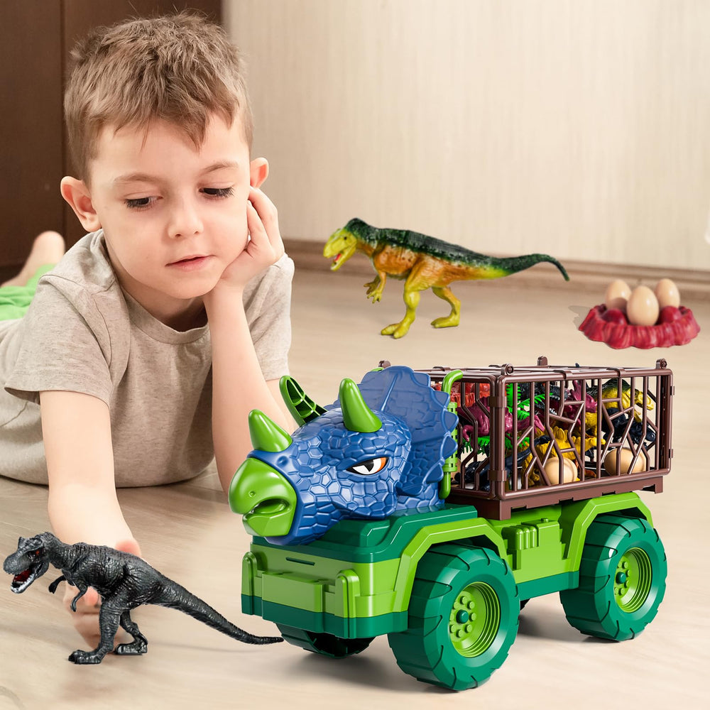 BLmukce playset supports storytelling with dinos and trucks.