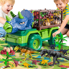 BLmukce dinosaur truck side view showing large cages for dinos and action.