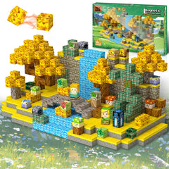 BlockstarterX magnetic cubes form a river scene, sparking imaginative play and planning.