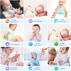 BLOOBLOOMAX wrist rattle monkey bright design encourages reach-and-grab skills.