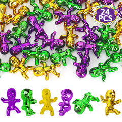 Blowata king cake babies in Mardi Gras colors for decorations and games