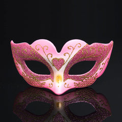 Blue Garlic Pink Masquerade Mask front view, adds festive sparkle for party nights