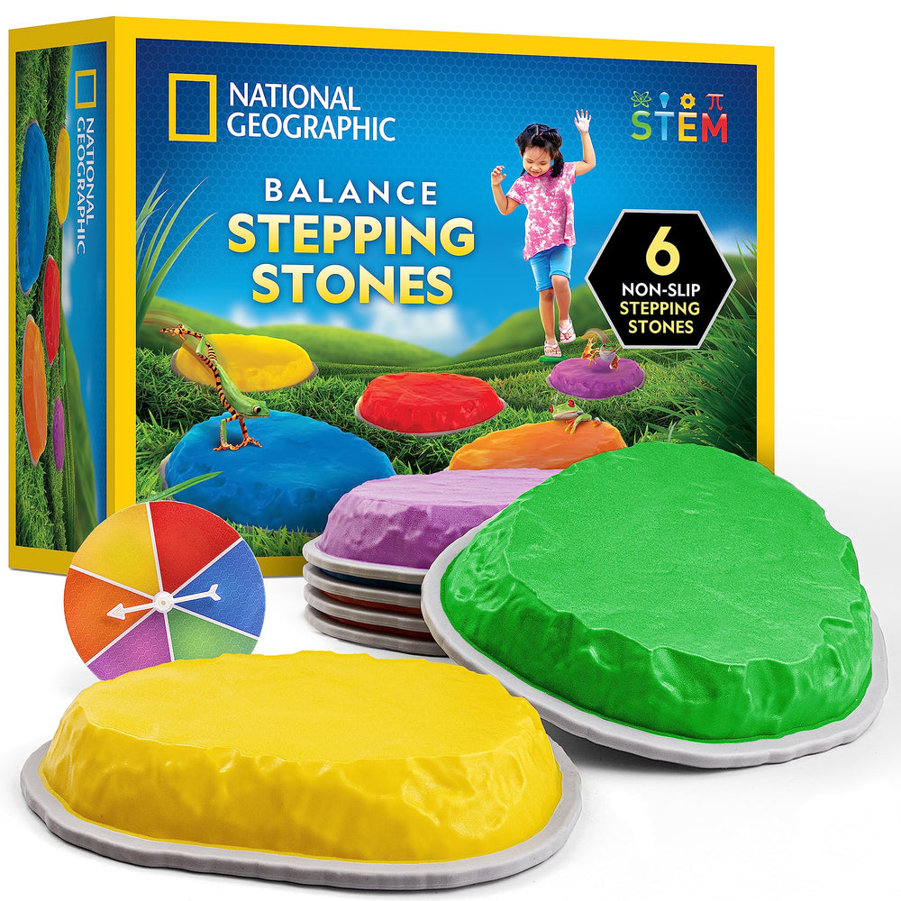 Blue Marble NATIONAL GEOGRAPHIC stepping stones with six bright, non-slip bases for toddler balance.