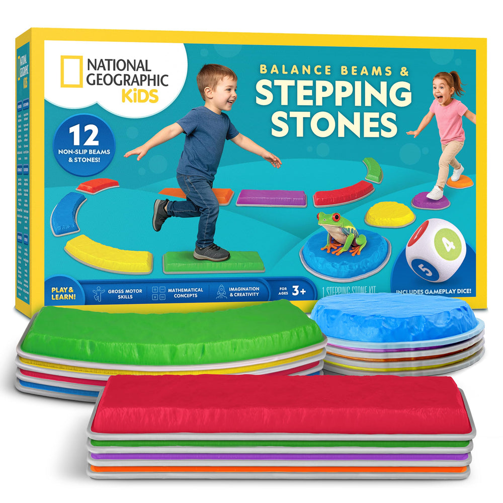 Blue Marble stepping stones show bright colors ready for balance play.