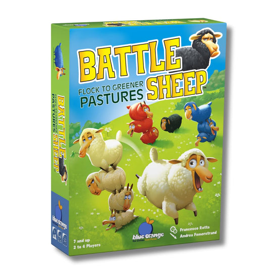 Blue Orange Battle Sheep board setup with modular hex tiles for varied puzzles
