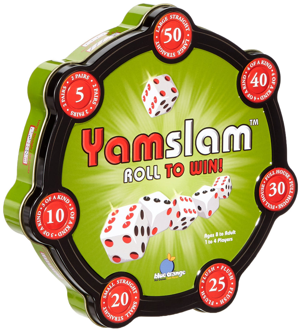 Blue Orange Yamslam dice roll showcasing quick strategy and family fun