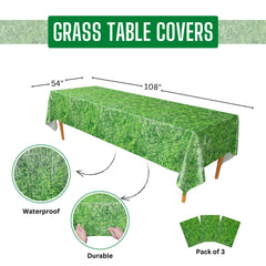 Blue Orchards Grass Table Covers displayed on a table showing 3D-printed grass design