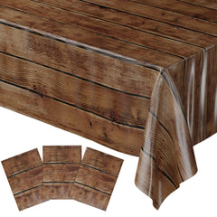 Blue Orchards wood grain table cover 54x108 protects surfaces with rustic Western styling.