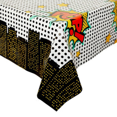 Blue Panda boy's birthday party tablecloth enhances party decor and cleanup ease.