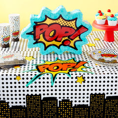 Blue Panda dessert-station tablecloth creates a themed display while keeping snacks tidy.