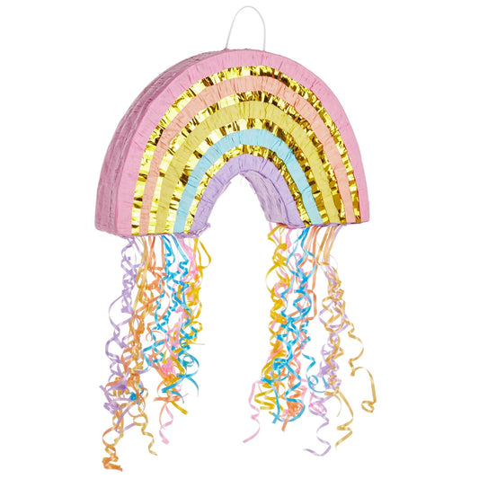 Blue Panda rainbow pinata with pull-string for interactive party fun.