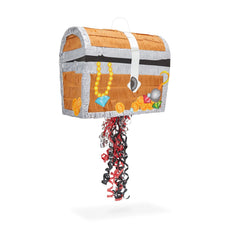 Blue Panda treasure chest pinata front view ready for pirate party decor and interactive reveal.