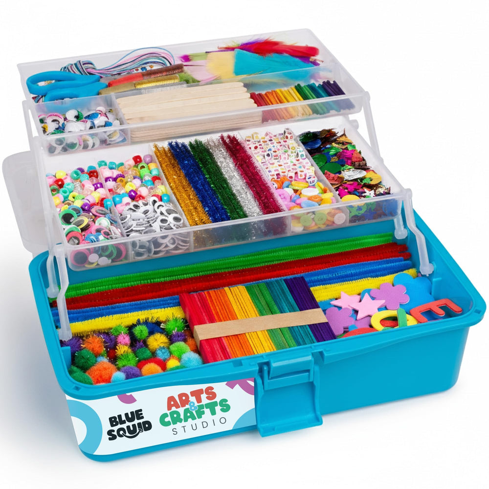 Blue Squid Arts & Crafts Box open view shows organized storage for easy project access
