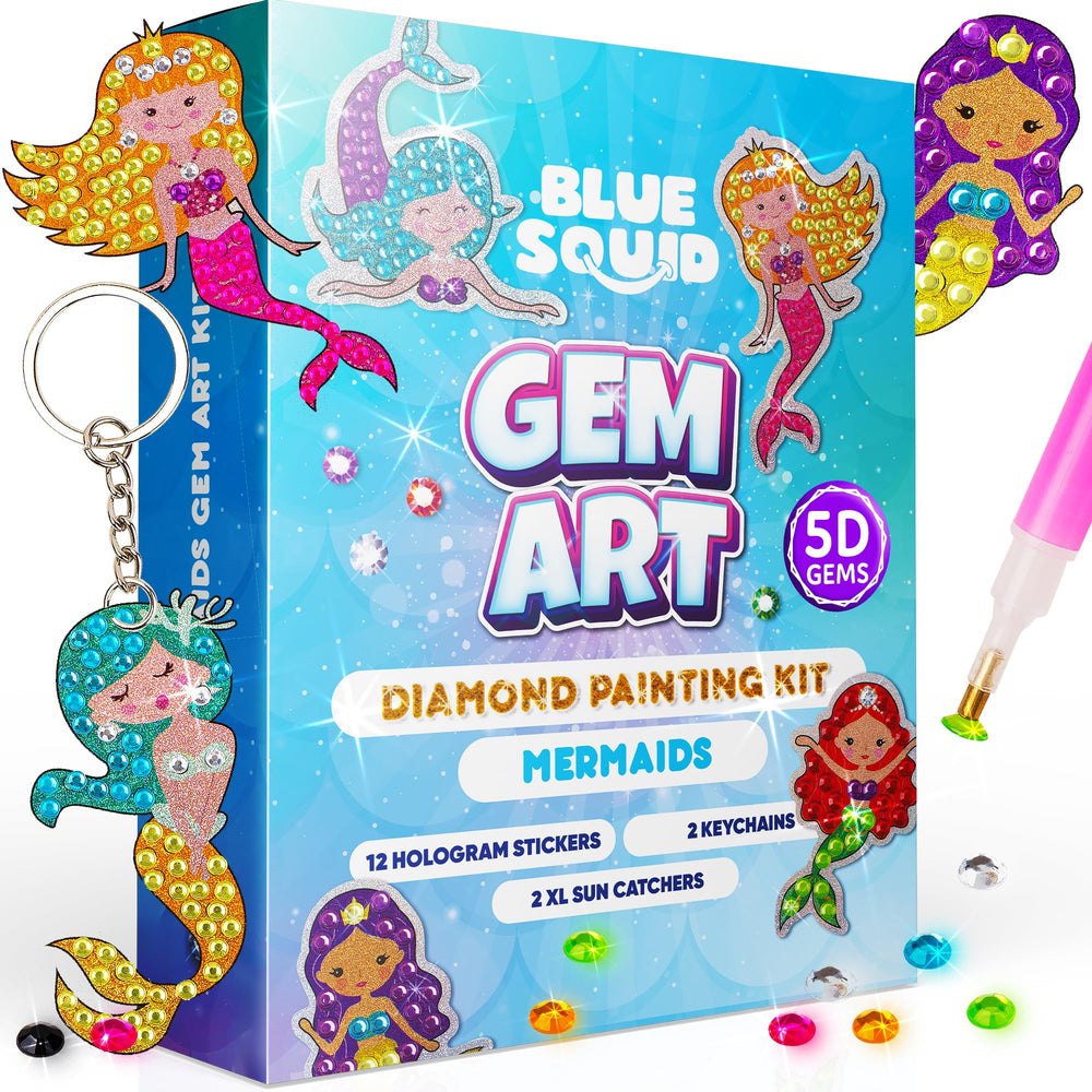 Blue Squid Mermaid Diamond Art stickers: vibrant designs for quick kid-friendly crafts.