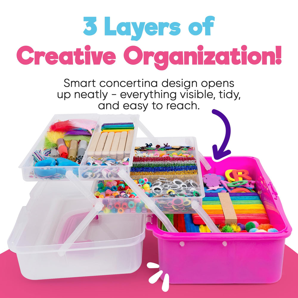 Blue Squid pink two-drawer design keeps supplies neatly separated for quick access