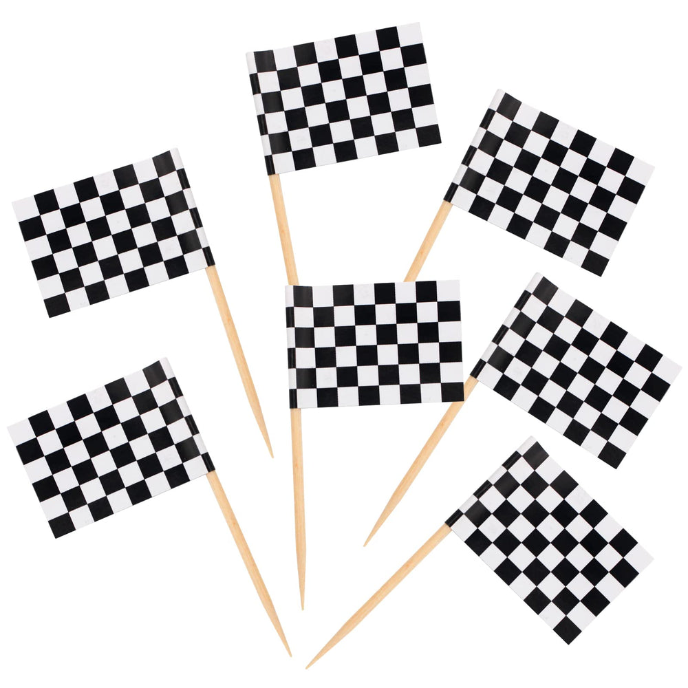 BLUE TOP checkered flag toothpicks pack for stylish cupcakes and bites