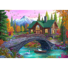 Blueforest 1000-piece puzzle featuring a log cabin scene for immersive evenings.