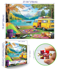 Blueforest 1000-piece puzzle featuring retro RV and campsite for family evenings