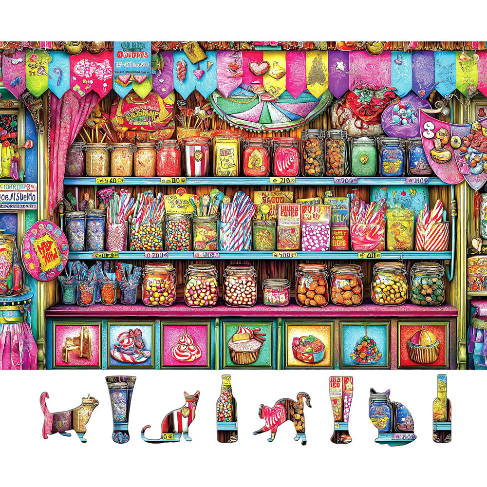 Blueforest Candy Shop puzzle with nostalgic candy jars for cozy evenings.