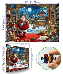 Blueforest 1000-piece puzzle: snowy village under a full moon, ideal for mindful downtime.