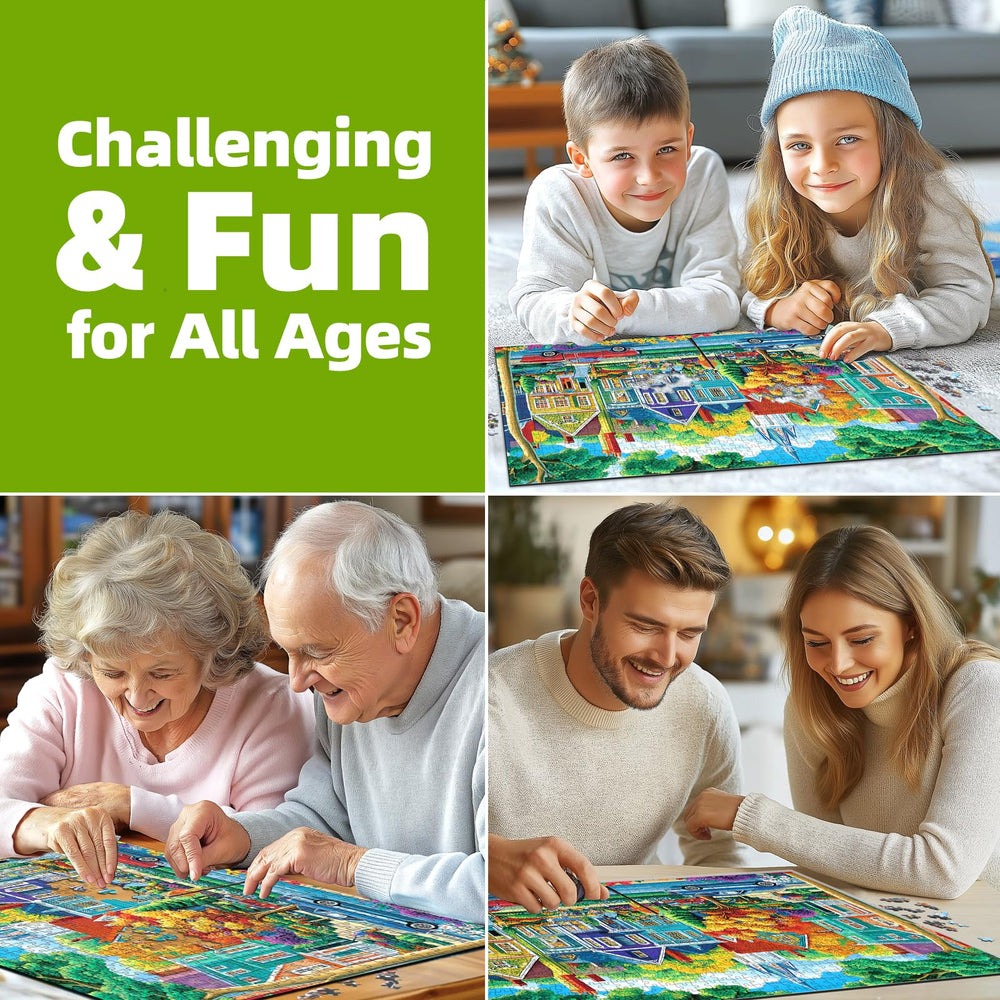Blueforest Fall City Puzzle packaging shown as a gift-ready set