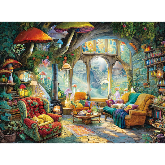 Blueforest fantasy mushroom living sceneβimmersive 1000-piece puzzle for engaging evenings.