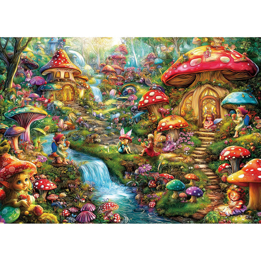 Blueforest fantasy mushroom puzzle box showing colorful fairy cottage design for cozy evenings.