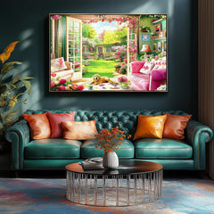 Blueforest puzzle shows open French door to a sunlit garden