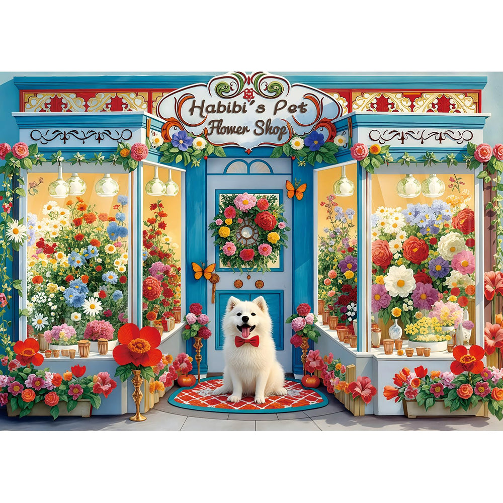 Blueforest Spring Flower Shop puzzle with flowers on shelves for immersive puzzling