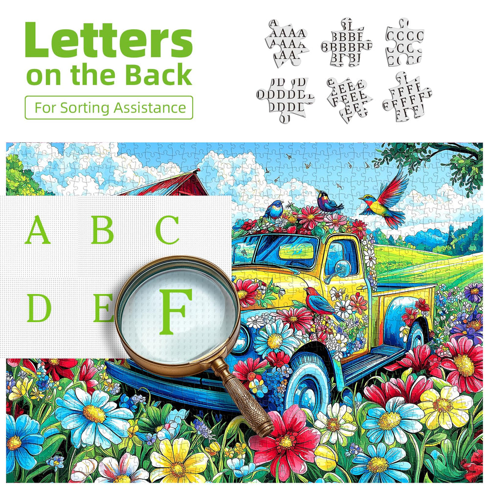 Blueforest Spring Village Truck puzzle pieces laid out in precise fit.