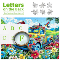 Blueforest Spring Village Truck puzzle pieces laid out in precise fit.
