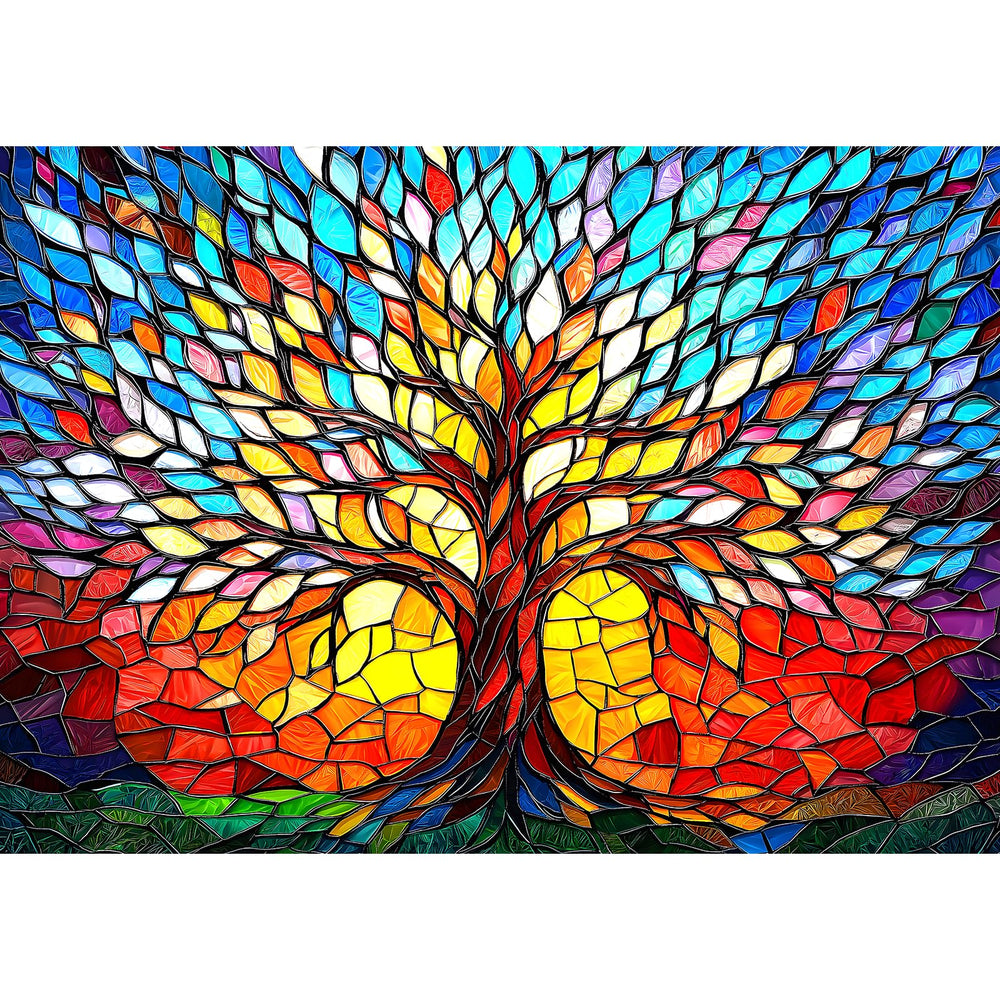 Blueforest Tree of Life 500-piece puzzle with stained glass mosaic design for family puzzle night