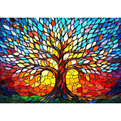 Blueforest Tree of Life 500-piece puzzle with stained glass mosaic design for family puzzle night
