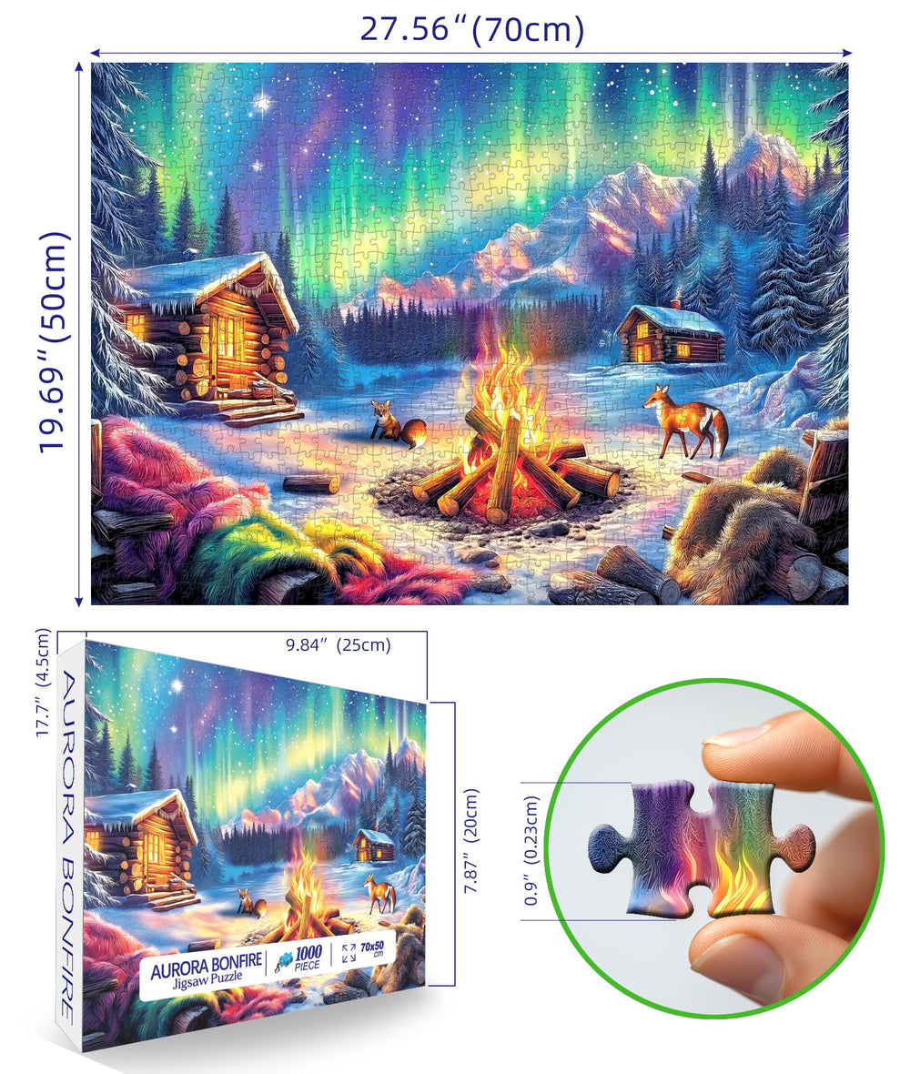Blueforest winter cabin bonfire puzzle offers cozy evenings for family.