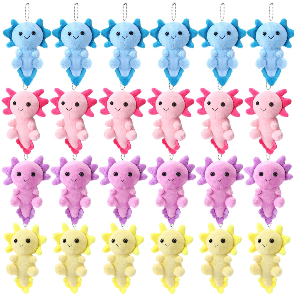 Blueweenly axolotl keychain set in multicolor display, ideal for party favors.