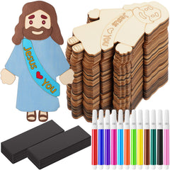 Blueweenly wood Jesus figure craft for painting during Sunday school.