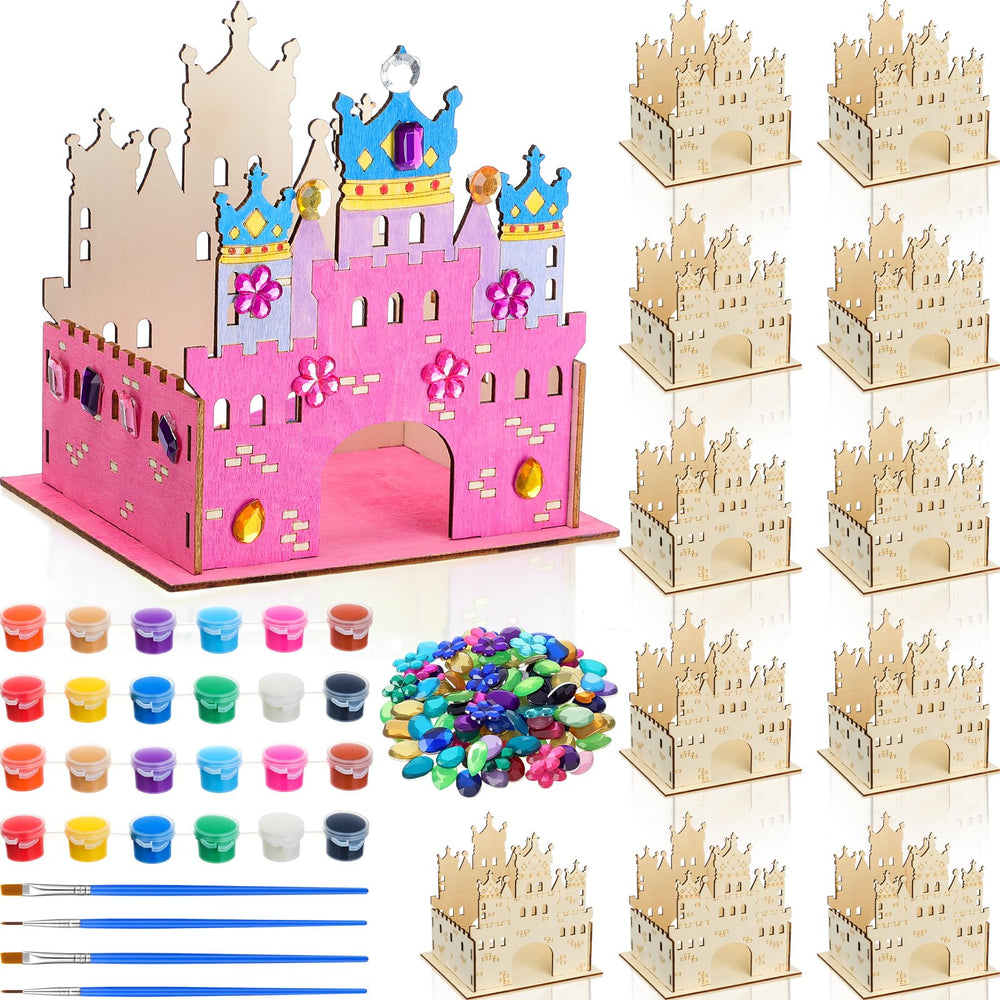Blueweenly wooden castle crafts pack ready for group coloring and assembly.
